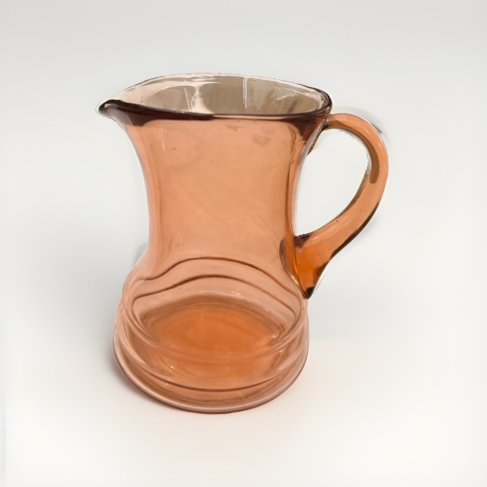 Vintage Art Deco Peach Pink Glass Pitcher Depression Glass Dunbar 48oz 7-1/2"